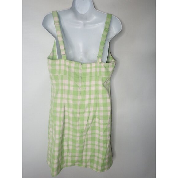 Empyre Green & White Plaid Sleeveless Dress L Casual Cottagecore Check - Picture 4 of 6